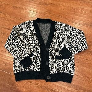 CHANEL Monochrome Logo Knit Cardigan